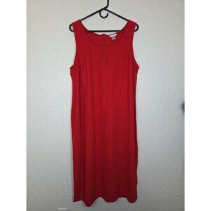 A.K.C. Linen Blend Dress Women's 1X Tank Dress Back Zip Back Slit Cutouts Red